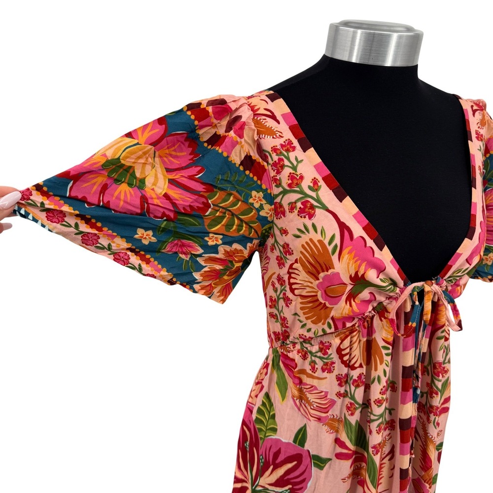 FARM Rio Tropical Floral Maxi Dress Womens Small Multicolor V-Neck Boho Resort - Picture 9 of 16